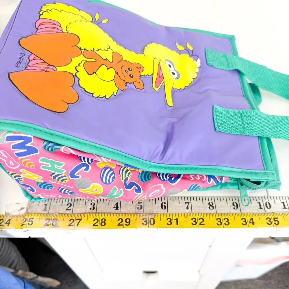 Vintage 90s Sesame Street Big Bird Lunch Bottle Tote Bag Insulated Purple Teal